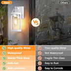 2-Pack Outdoor Light Fixtures Wall Mount, Waterproof Exterior Wall Lantern Front Porch Lights, Modern White Sconce Lighting with Clear Ribbed Glass, Outside Lights for House, Patio, Bulbs Not Included