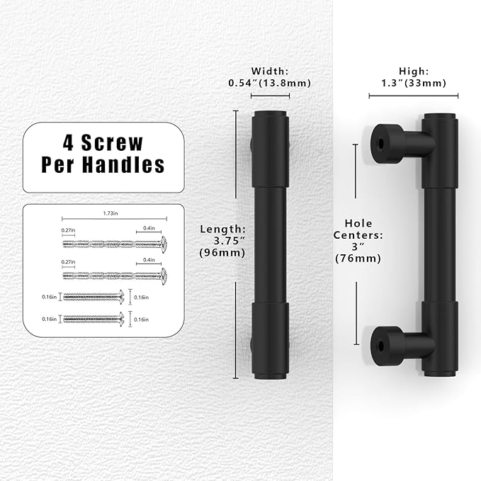 10 Pack Matte Black Cabinet Pulls 3 Inch(76mm) Kitchen Cabinet Handles Cabinet Hardware for Drawer Pulls