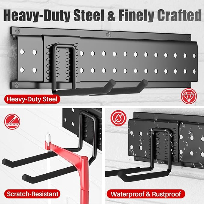 Garage Tool Organizer Wall Mount 48 inches with 10 Adjustable Heavy-Duty Hooks, Garage Organization, Garden Tool Storage Rack, Yard, and Shed, Holds Up to 400 lbs