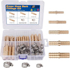 KOOTANS 32PCS Brass Hose Barb Fittings Barb Splicer Mender Hose Fittings Kit 3/16" 1/4" 5/16" 3/8" 1/2" Barbed Air Hose Fittings with 46pcs Pipe Clamps for Water Fuel Air Line Connector Fitting