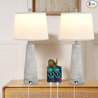 Terpsichore Bedside Lamps Set of 2 Nightstand Lamp Desk Lamps Vintage Rustic Farmhouse Table Lamp 3 Way Dimmable Light,Suitable for Living Room Bedroom,with Linen Shade LED Bulb,USB A+C Port