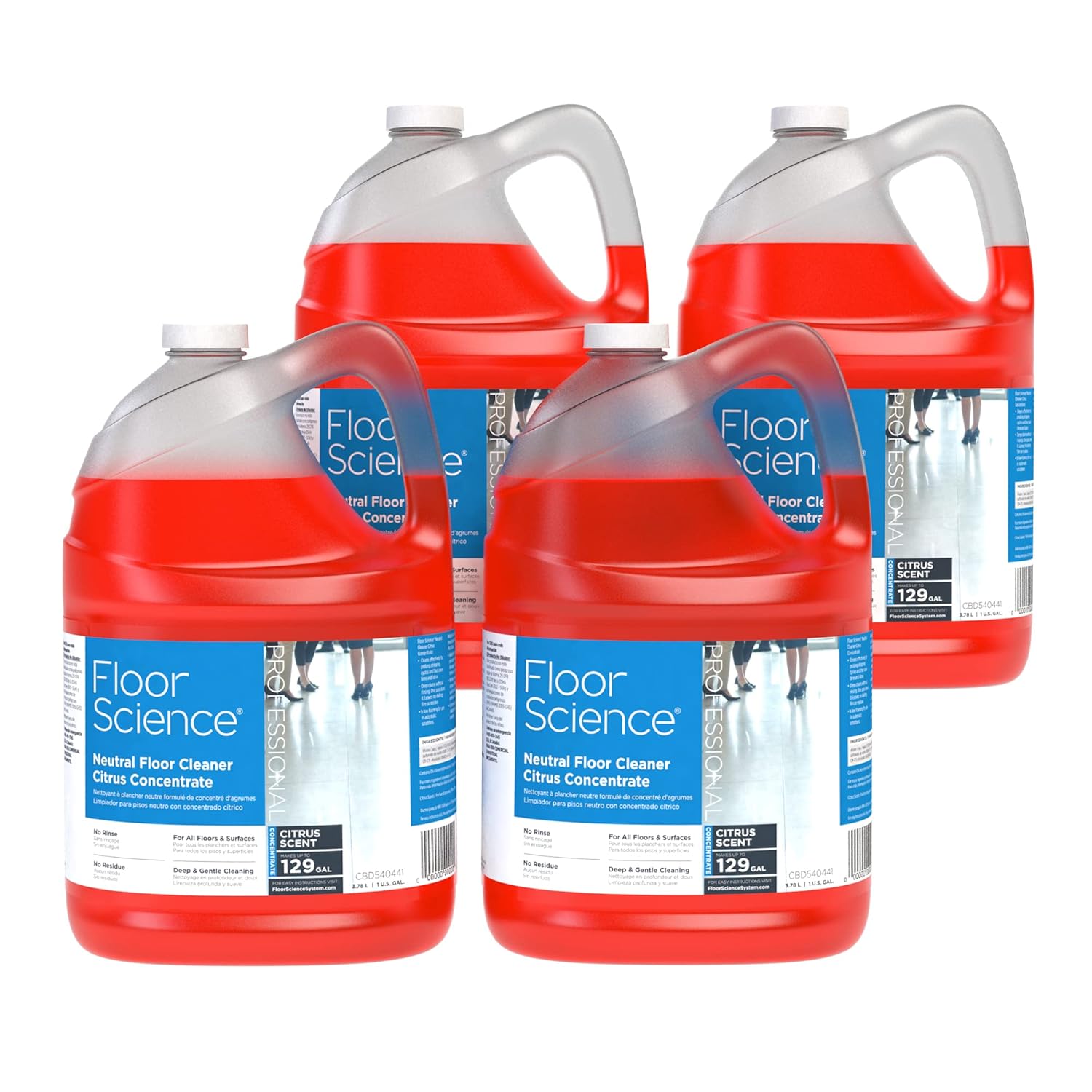 Diversey CBD540441 Floor Science Professional Neutral Floor Cleaner, 1 Gallon Concentrate - Makes Up to 129 Gallons, Citrus Scent (4 Pack)