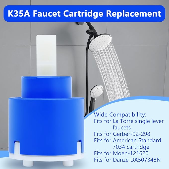 K35A 35mm Faucet Cartridge Replacement for La Torre, Gerber 92-298, American Standard 7034, Moen 121620, Danze DA507348N, Single Lever Shower and Tub Valve Repair Part