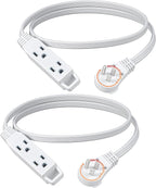 DEWENWILS 3FT 360° Rotating Flat Plug Extension Cord/Wire, 16AWG Multi 3 Outlet Extension Cord, 3 Prong Grounded Wire for Small Appliances, 2 Pack, White