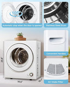 110V Portable Dryer – 850W Compact Clothes Dryer with 4 Automatic Drying Modes, Stainless Steel Tub, Simple Control Knob for Apartments, Dorms & Small Spaces