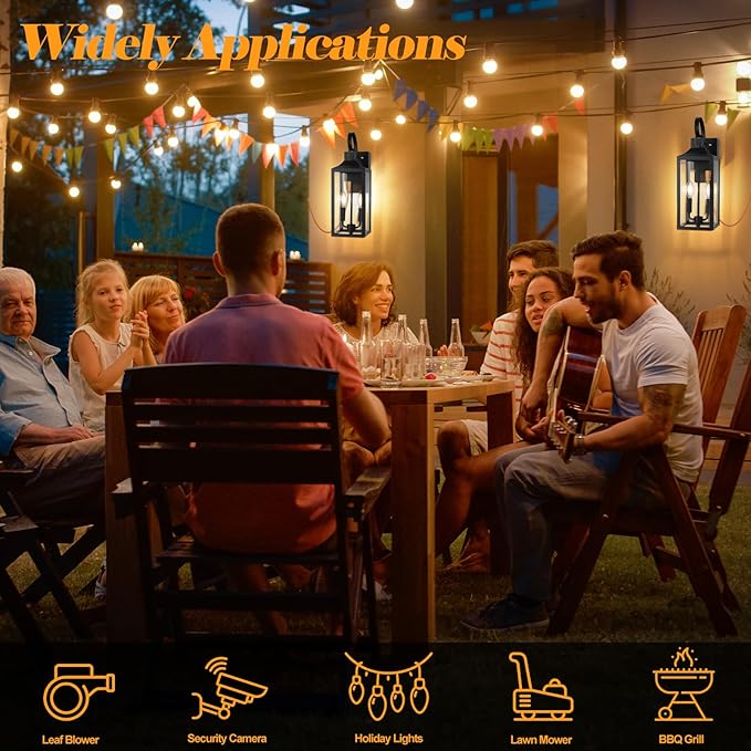 Large Porch Lights with GFCI Outlet, 19" Black Dusk to Dawn Outdoor Wall Lantern 2-Light, Exterior Lighting Fixtures with GFCI Outlet Built-in, Waterproof Outdoor Wall Sconce for House Front Door