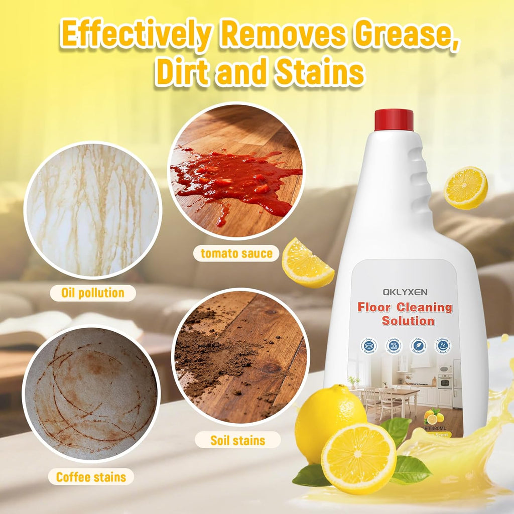 Floor Cleaning Solution Compatible With Roborock Robot Vacuum and Mop Cleaner (Qrevo/Q7/Q10/Saros 10R), Deep Cleans For Multiple Hard Floor, Suitable for All Robot Vacuum With Mopping (Lemon)