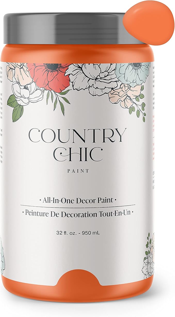 Country Chic All-in-One Chalk Paint for Furniture, Cabinets, Home Decor, Eco-Friendly, Matte Finish, Built-In Primer & Top Coat for Wood, Metal - Persimmon (Orange) - Quart 32 oz (950 ml)