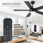 46" Black Ceiling Fans with Lights - Low Profile Ceiling Fan with Lights and Remote/APP, 5 Dual-Sided Blades, Reversible DC Motor, Modern Ceiling Fan for Indoor and Outdoor Use
