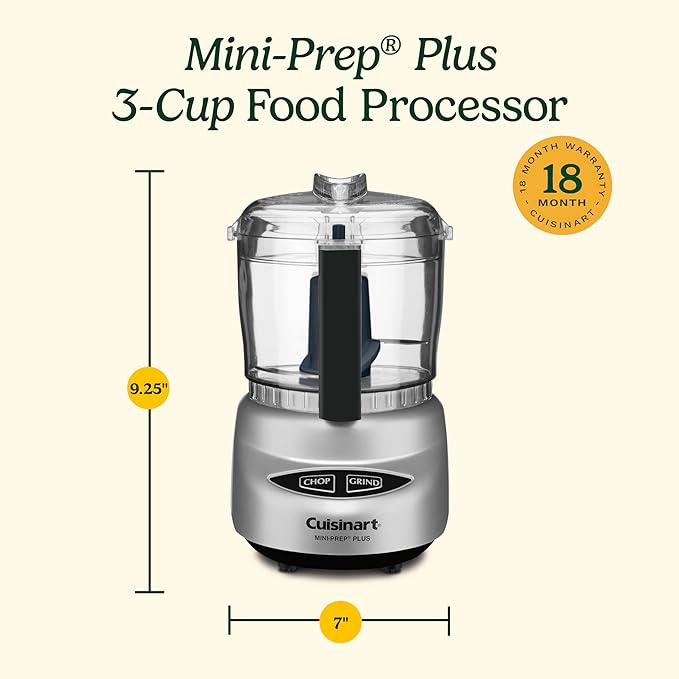 Cuisinart Mini-Prep Plus Food Processor, 24-Ounce Mini Food Processor to Chop Herbs, Vegetables, and Hard Cheese, 24-Ounce Work Bowl, Reversible Stainless Steel Blade, DLC-2ABC, Brushed Chrome