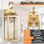 Dusk to Dawn Wall Lights 2 Pack, Gold Outdoor Light Fixtures, 15 Inch Exterior Wall Sconces Waterproof, Large Outside Lights for House, Modern Wall Lanterns Clear Glass