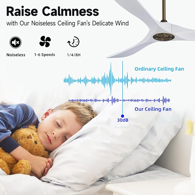 60" Gold and White Ceiling Fan with Remote Control, Bedroom Ceiling Fan without Lights for Indoor/Outdoor - Modern Design, Powerful Airflow, Silent Operation