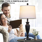 27'' Black Table Lamps Set of 2, 3 Way Touch Control Living Room Lamps with USB A+C Ports, Modern Bedside Lamps, Elegant Metal Nightstand Lamps for Bedroom Office End Table Decoration