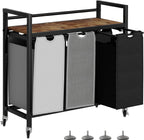 Laundry Hamper, Laundry Basket, Laundry Sorter with 3 Removable Bags, Clothes Basket with 3 Compartments, Wheels, Shelf for Laundry Room Bathroom Bedroom (3 Bags-Black Grey White)