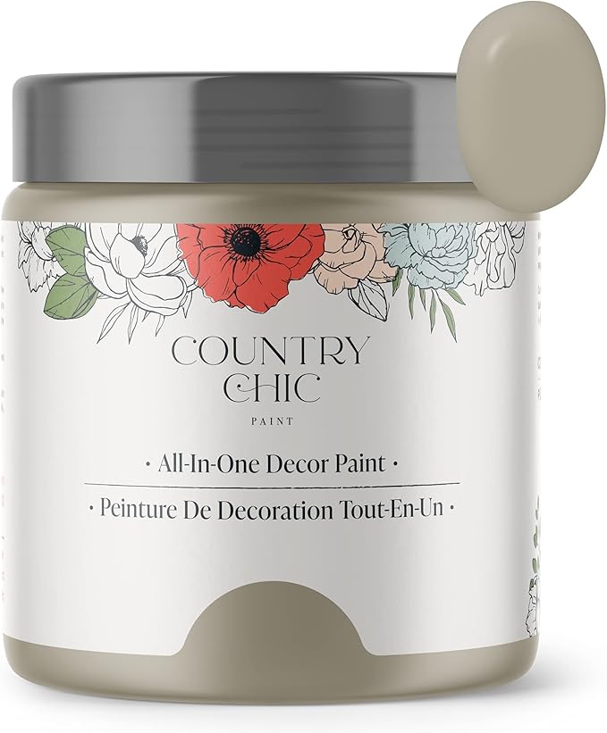 Country Chic All-in-One Chalk Paint for Furniture, Cabinets, Home Decor, Eco-Friendly, Matte Finish, Built-In Primer & Top Coat for Wood, Metal - Soiree (Beige Taupe) - 4 oz (118 ml)