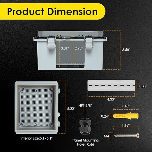 Waterproof Electrical Junction Box, IP67 Plastic Weatherproof Outdoor WiFi Enclosure with Mounting Plate, Wall Brackets, for WiFi Electronics Project, Clear (5.9"x5.9"x3.5")