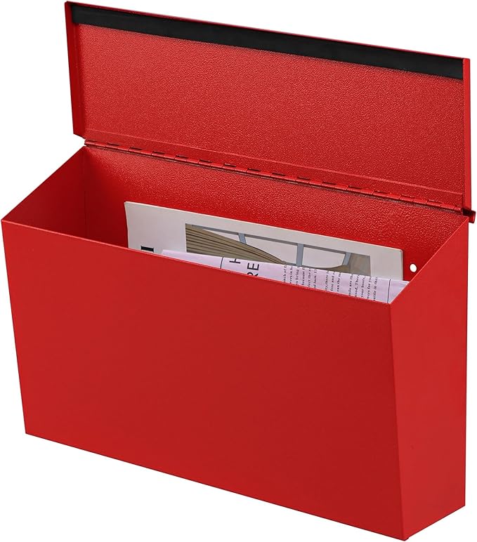 KYODOLED Wall-Mount Mailbox, Large Capacity Mail Box, Galvanized Steel Rust-Proof Metal Post Box, Mailboxes for Outside,15.7"x9.9"x4.9" Red