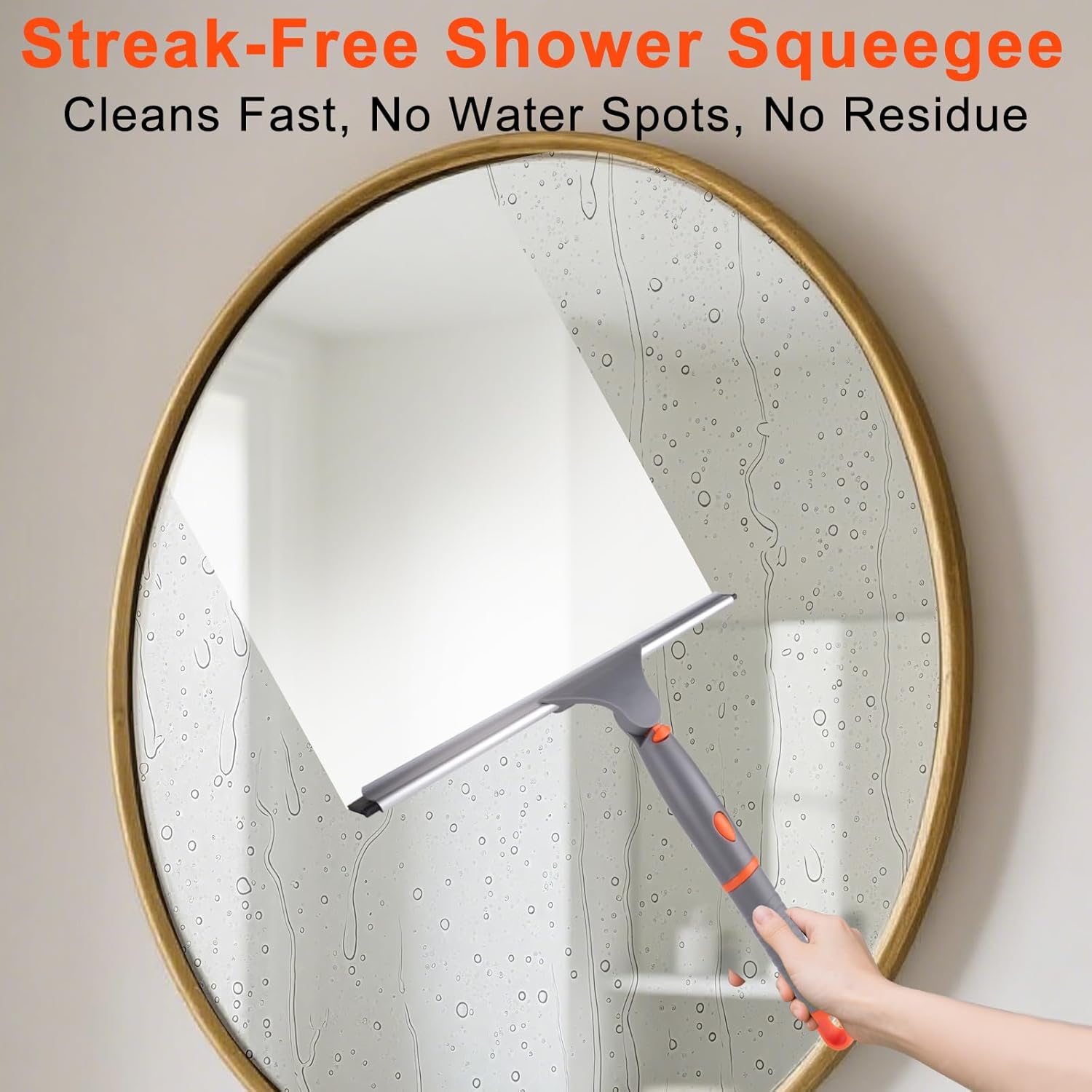 ITTAHO Swivel Shower Squeegee for Glass Doors, All-Purpose Anti-Slip Window Squeegee with 2 Blades, Window Cleaner Tool Bathroom Squeegee for Shower Doors, Tile Shower Walls，Mirrors,Car Windshields