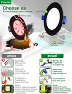 zouzai 4 Inch Black 5CCT Reset Ultra-Thin LED Recessed Ceiling Light with Junction Box, 2700K/3000K/3500K/4000K/5000K Selectable, 9W, Dimmable-ETL and Energy Star Certified【6 Pack 】