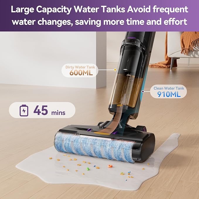 Twotoo Wet Dry Vacuum Cleaner,45Mins Runtime Cleaning Area 2,583 ft²,Cordless Vacuum Cleaner, Cordless Vacuum and Mop All in One,Self-Cleaning,for Hard Floors Sticky Messes and Pet Hair,W15 Set
