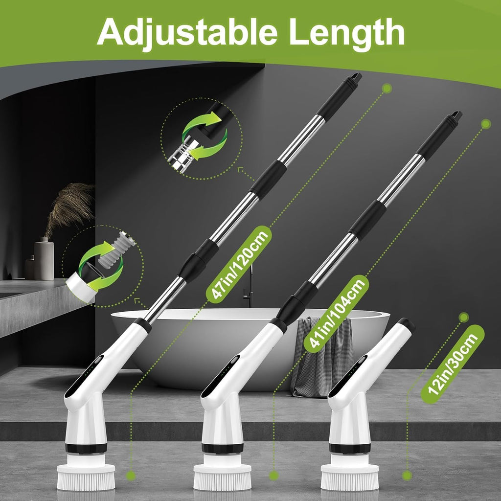 WKY-Electric Spin Scrubber - Upgraded 12-in-1 IPX7 Waterproof Shower Scrubber, Retractable Handle & 2-Speed for Toilet, Bathroom, Bathtub, Tile Floors