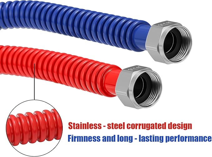Solimeta 2 Pack Stainless Steel Corrugated Water Heater Connector, 18" Red and Blue for Water Heater