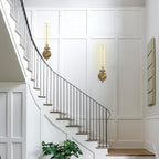 Brass Wall Sconces Set of Two, 19" Knurled Gold Sconces Wall Lighting, Tube Glass Bathroom Sconces Wall Lights for Bedroom Living Room Vanity Sconce Wall Lamp for Hallway, Staircase