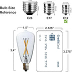6pcs ST38 Edison Small Bulb 2W Equivalent to 10W-15W-20W E12 Warm Base Clear Glass LED Bulbs for Chandeliers Fans Candelabras Outdoor ST38 String Lights