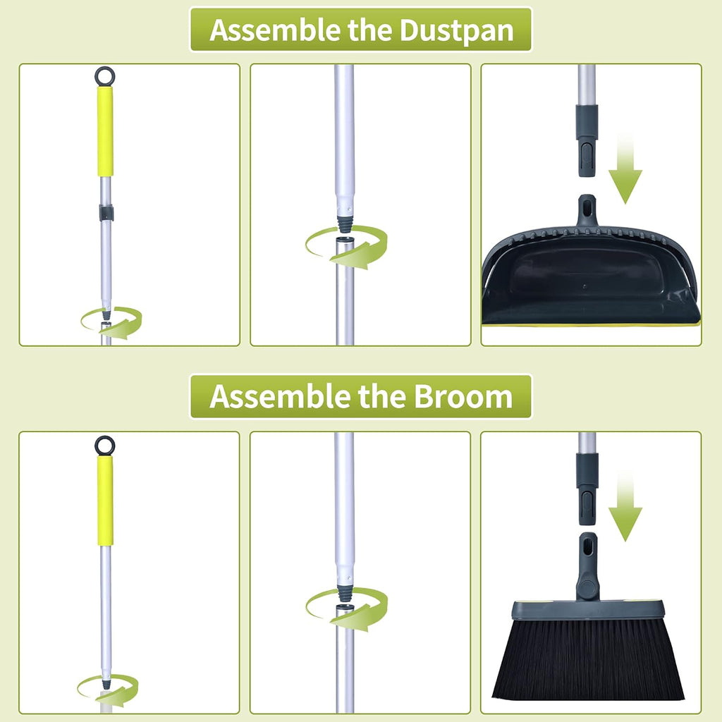 Broom and Dustpan Set for Home with 54" Long Handle, Upright and Lightweight Dust pan and Brush Combo for Kitchen Room Office Lobby Floor Cleaning, Dark Green
