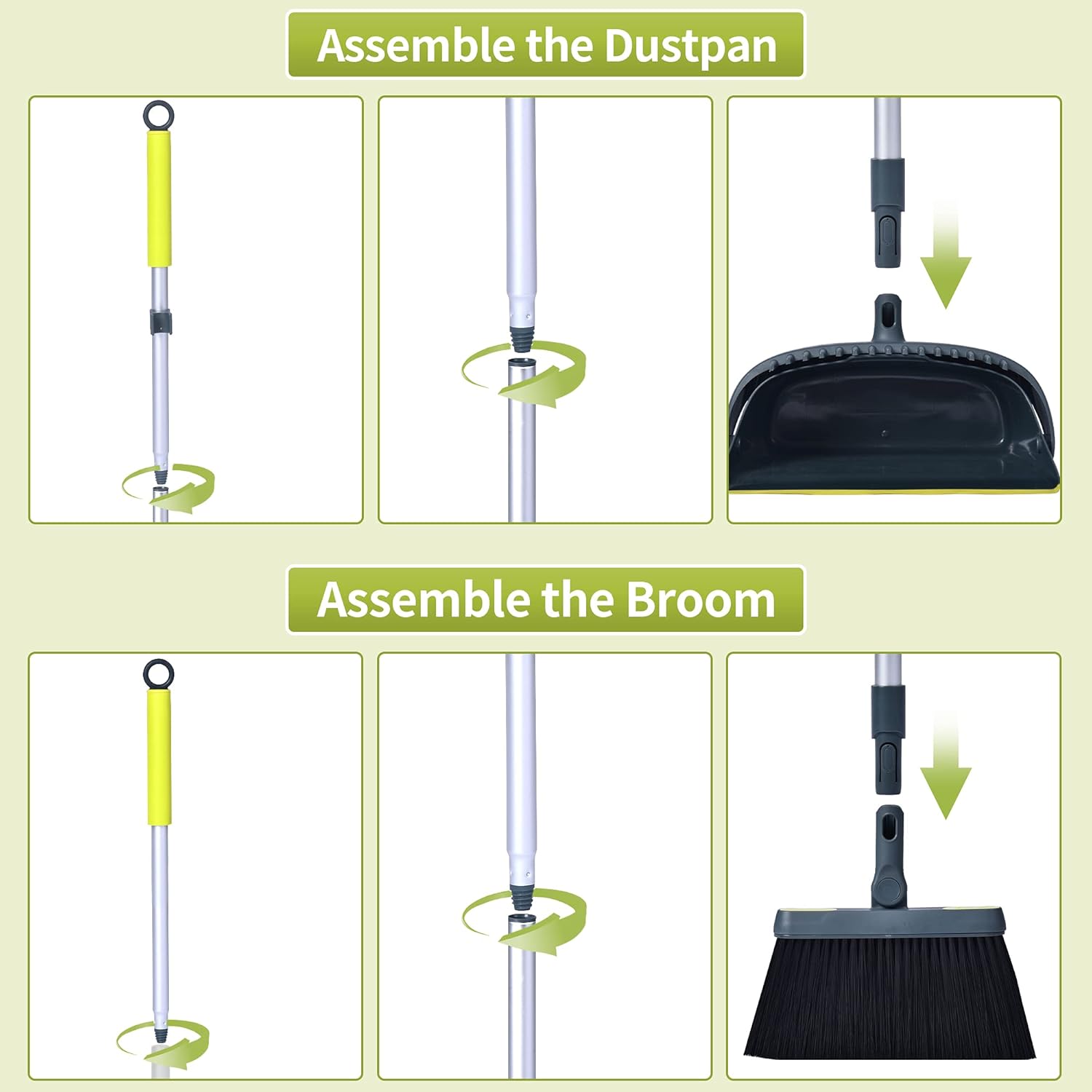 Broom and Dustpan Set for Home with 54" Long Handle, Upright and Lightweight Dust pan and Brush Combo for Kitchen Room Office Lobby Floor Cleaning, Dark Green