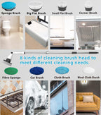 Electric Spin Scrubber, 8 in 1 Electric Cleaning Brush, Cordless Rechargeable Scrub Brush with 8 Replaceable Brush Heads, Adjustable Length and Angle Power Scrubber for Bathroom Tile Bathtub Glass