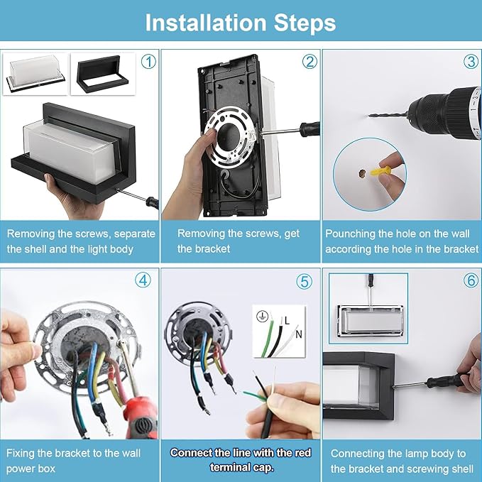 Porch Lights Outdoor 6000K, 18W 1800LM Modern LED Wall Light IP65 Waterproof Aluminum Exterior Fixture Easy to Install for Garage, Patio, Backyard (6 Pack)