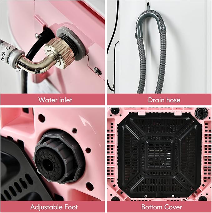 COSTWAY Portable Washing Machine, 8 Lbs Capacity, Built-in Drain Pump, Compact Laundry Washer with 6 Programs, 6 Water Levels, Child Lock, Full-Automatic washer for RV, Dorm, Apartment, Pink