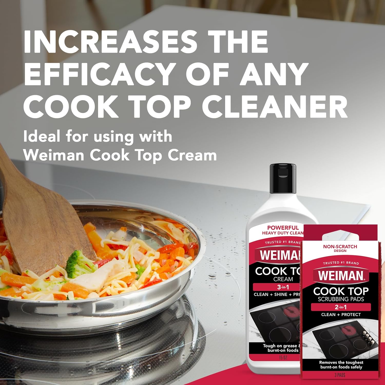 Weiman Cooktop Scrubbing Pads, 3 Count Scratch-Free Cleaning Pads for Cermaic, Glass Cooktop Surfaces, Removes Tough Burned-On Food & Residue