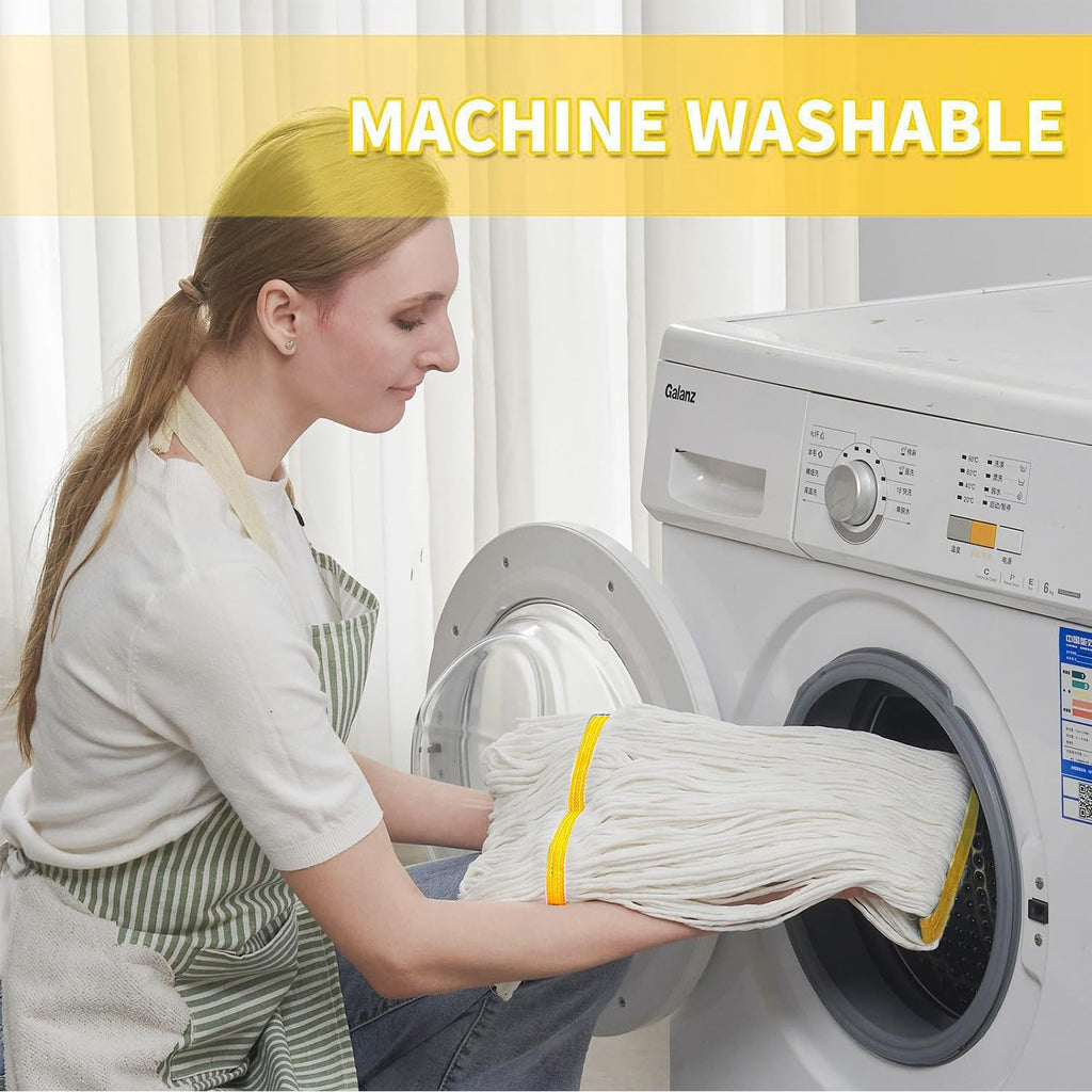 Industrial Heavy Duty Cotton Mop with Two Loop-End String Wet Mop Head,59" Long Handle Looped-End String Wet Cotton Mops for Floor Cleaning