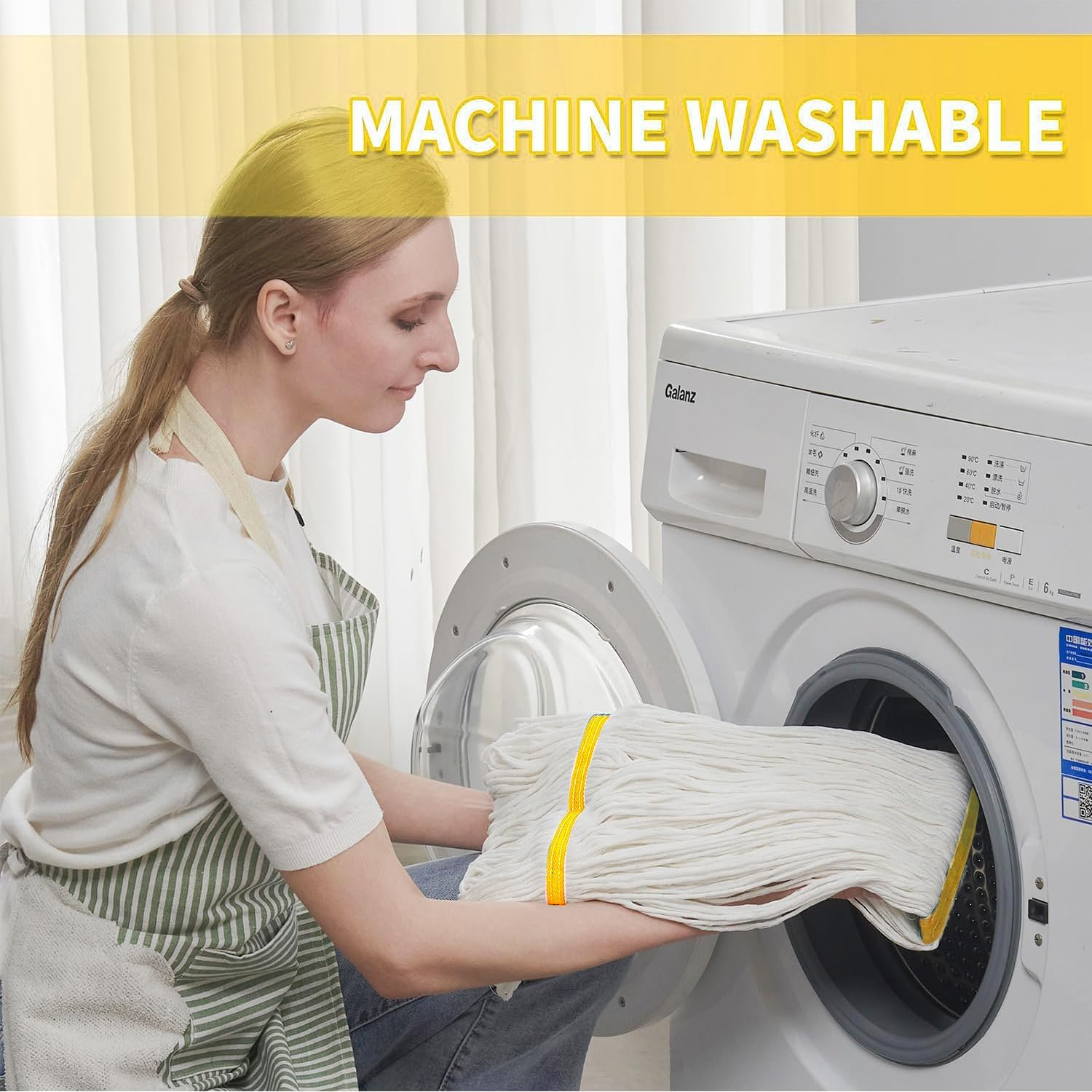 Industrial Heavy Duty Cotton Mop with Two Loop-End String Wet Mop Head,59" Long Handle Looped-End String Wet Cotton Mops for Floor Cleaning