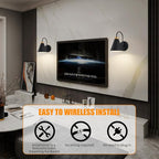 Vintage Cordless Gooseneck Battery Operated Wall Sconces Set of 2, Black Bedside Battery Powered Wall Decor Lamps with Remote Control, Wireless Indoor LED Lights Fixture for Bedroom Hallway