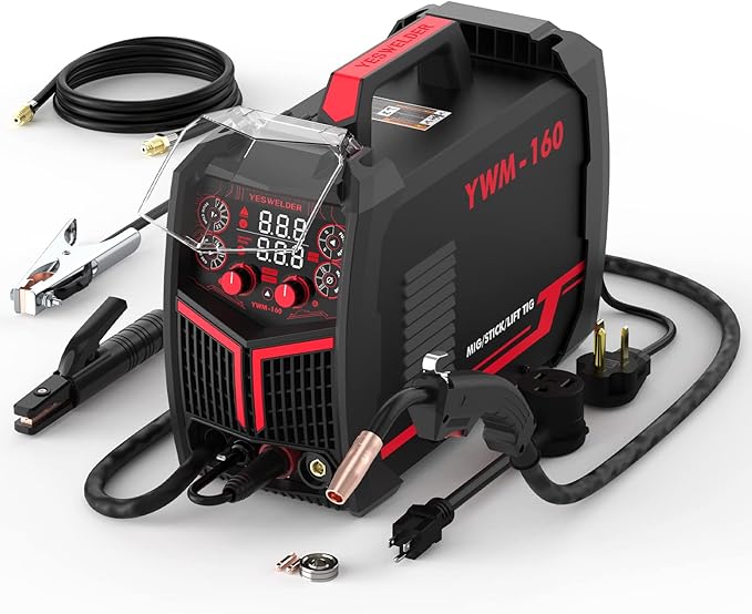 YESWELDER Gas Gasless 160A Multiprocess MIG Welder, Flux Core/MIG/Lift TIG/Stick ARC Welder 4 in 1 Welding Machine, Synergic Control 110V/220V Dual Voltage