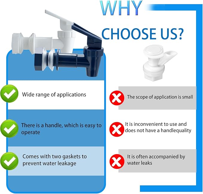 Replacement Cooler Faucet Water Bottle Jug, BPA-Free Plastic Spigot Spout Water Beverage Lever Pour Dispenser Valve, Crock Tap (2 White, 2 Black)