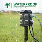 Outdoor Power Stake, 50 Feet Extension Cord Waterproof, Independently Remote Control 3 Sets of Outlets, 6 Grounded Outlets for Garden, Patio, Outdoor Decor, ETL Listed