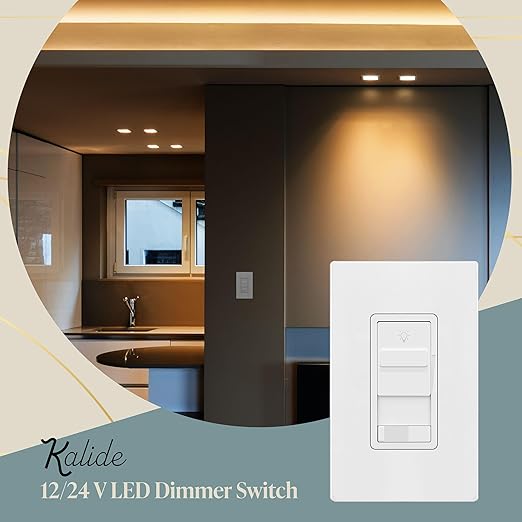 TOPGREENER Kalide Dimmer Light Switch, Pair with 12V Power Supply, 3-Way or Single-Pole, 12/24 V LED Dimmer Switch, TGSDS-1224-W, White