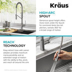 KRAUS Oletto Commercial Style Single Handle Pull Down Kitchen Faucet with QuickDock Top Mount Installation Assembly in Spot Free Stainless Steel, KPF-2631SFS