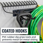 StoreYourBoard Wall-Mounted Rack With 4 Garage Hooks – Heavy-Duty Steel Holder Garage & Garden Storage for Shed, Workshop, or Home Organization – For Rakes, Shovels, Tools & More – 1 Pack, Mud