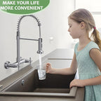 Wall Mount Faucet, Hurran Kitchen Faucet, 8 Inch Utility Sink Faucet with 2 Functions Sprayer, Commercial Kitchen Sink Faucet Dual Handles for Laundry Room Restaurant Compartment Sink (Chrome)