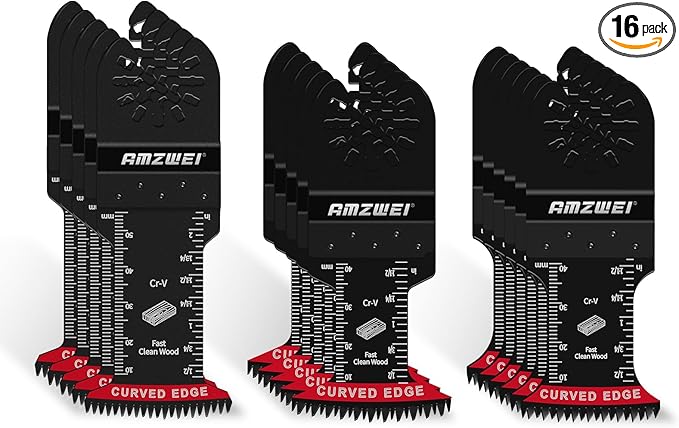 16PCS Japanese Teeth Oscillating Tool Blade, CRV Extra Long Multi Tool Blade Kits for Wood Clean Cutting, Universal Oscillating Saw Blades Fit Dewalt Bosch Milwaukee Ryobi