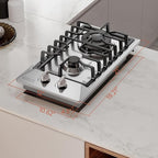 Empava 12" Gas Stove Cooktop with 2 Italy Sabaf Sealed Burners NG/LPG Convertible in Stainless Steel, 12 Inch