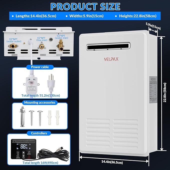Propane Tankless Water Heater Outdoor,5.26GPM 20L Outdoor,Instant Hot Propane Gas Water Heater with Fahrenheit Digital Display,Multi-Protection