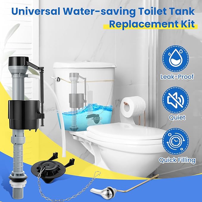 Saillong Universal Toilet Flusher Replacement Kit, Fill Valve, 2-Inch Flapper, Side Mount Handle Lever, Water-Saving, Adjustable Toilet Repair Kit Inside Tank, Easy to Install(2 Set,Dark Grey, Black)