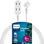 Philips 3-Outlet Extension Cord with Multiple Outlets, 6 Ft Flat Plug Extension Cord, Indoor Extеnsion Cоrd with Safety Slide, Short Extеnsion Cоrd, 2 Prong White Extensiоn Ϲord ETL Listed SPS3613W/37