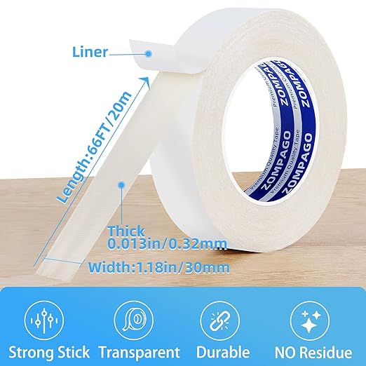 Heavy Duty Double Sided Tape Extra Strong - 1.18inx66FT Clear Mounting Tape for Office Supplies,Wall Decor,Carpet Fix, Home & School Use - Weatherproof, High Adhesive, Mesh Reinforced Tape